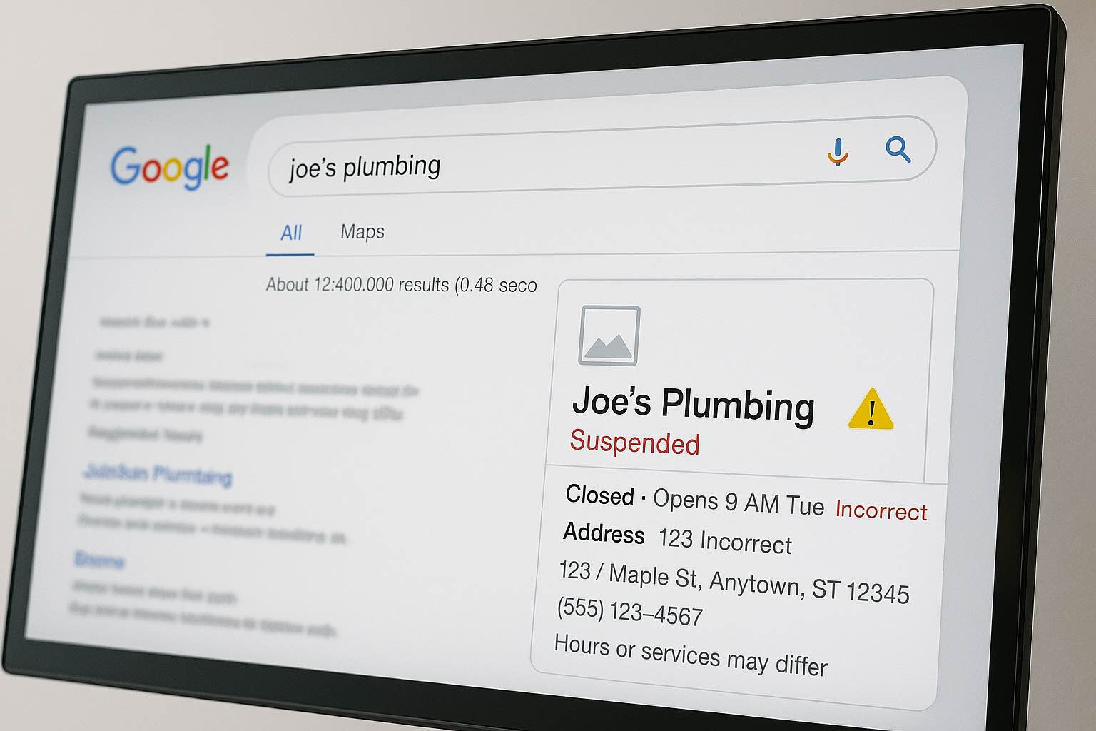 Suspended Google listing example